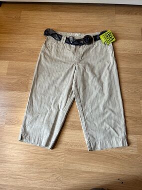 Light Taupe Pinstripe Capris with Belt